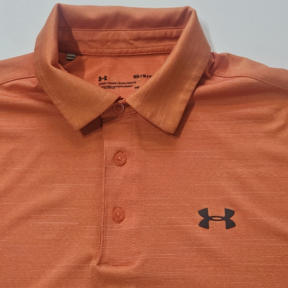 Under‎ Armour Mens Polo Medium Orange Loose Fit Golf Ready Comfort Activewear - Picture 1 of 7
